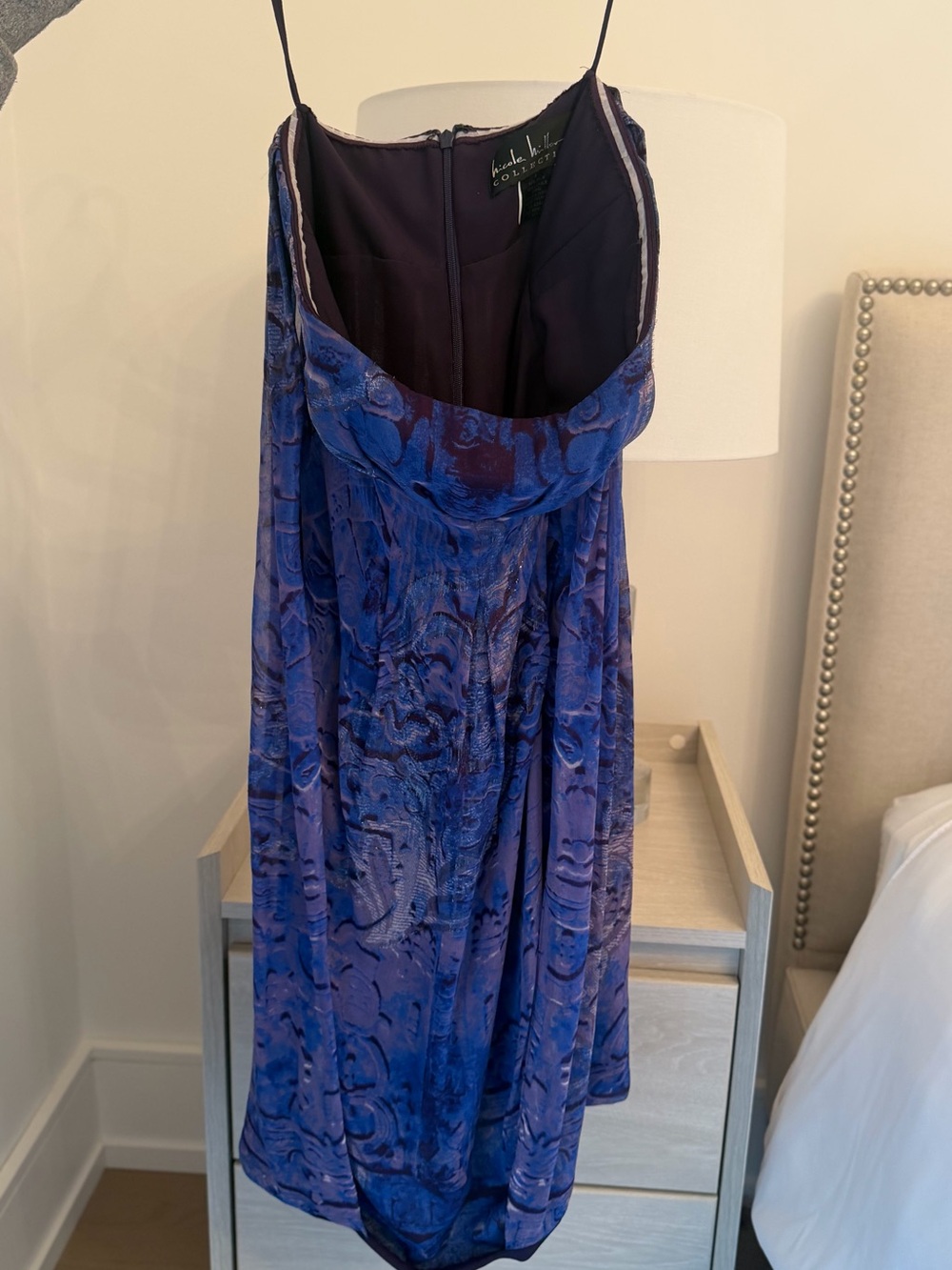 Nicole Miller Purple-Blue Strapless Patterned Dress
